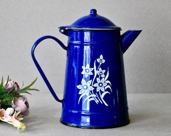 Vintage Enameled Coffee Kettle Tea Pot Home Decor Vintage Decor