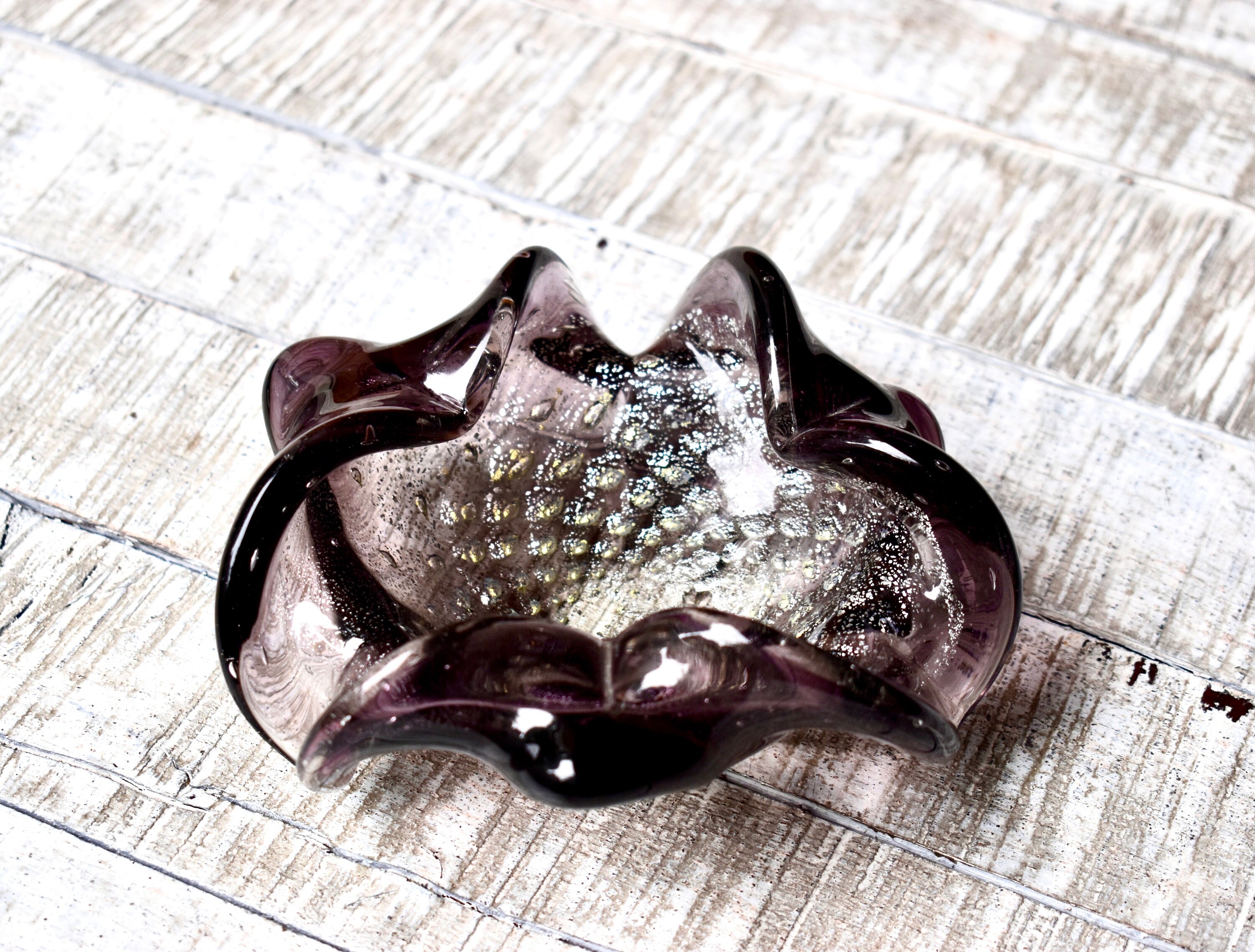 Vintage Purple Glass Murano Ashtray Mandruzzato Design Colorful