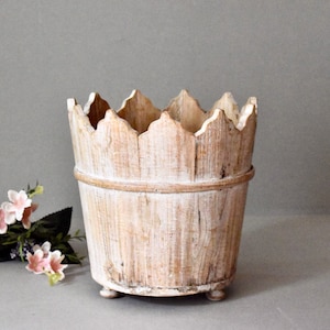 Vintage Wooden Flowers Pot Massive Wood Pot Home Decor Rustic Decor