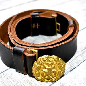 Vintage Leather Belt with Bronze Current The Bulgarian Navy Collectable  Military Nautical Memorabilia