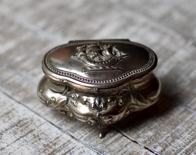 Vintage Metal Jewelry Box Silver Plated Vintage Gift Art Nuovo  Jewelry Storage Box