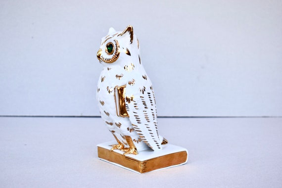 Vintage Capodimonte Porzellan Figur Eule Swarovski Steine