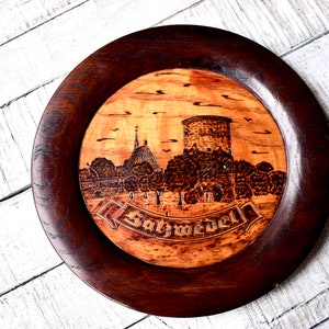 Vintage Wooden Decorative Plate Wall Decor Home Decor Pyrography Wooden Tray Rustic Decor