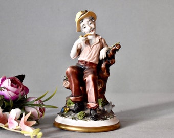 Vintage Capodimonte galleta porcelana estatuilla hombre fumando pipa decoración del hogar colección de regalos antiguos estatua de porcelana