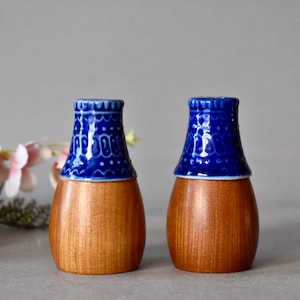 Vintage Salt And Pepper Wood And Porcelain Salt And Pepper Shakers Home Decor Table Decor Serving Utensil
