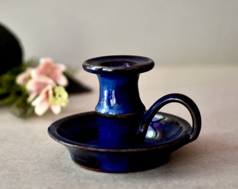 Vintage Blue Ceramic Candle Stick Holder  Home Decor Table Decor Studio Ceramic
