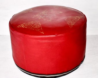 tabouret vintage en cuir marocain Taburetka Oriental Pouffe Pouf Tabouret de siège rouge