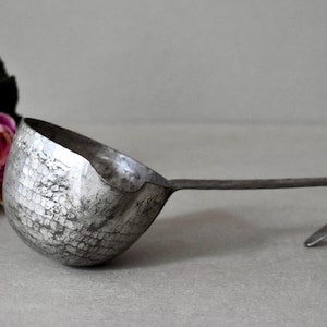 Antique Copper Primitive Water Ladle Balkan Traditional Hammered Copper Ladle