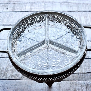 Vintage Glass Plate for Nuts Candy Serving Glass Plate On Metal Stand Table Decor Centerpiece Decor