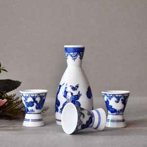 Vintage Porzellan Krug Set Sake Servierkrug Sake Tassen Japanisches Getränke Set