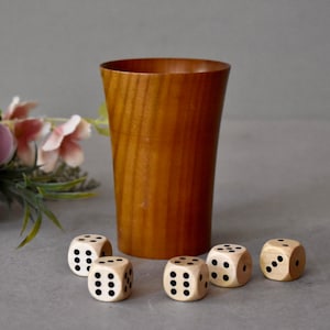 Vintage Wooden Barbut Game Set Dice and Real Wood Cup Collection Game Set Children’s Gift