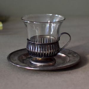 Antique Single Tea Cup Glass Silver Plated Tea Set Table Decor