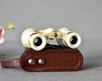 Vintage USSR Theatrical Binoculars Leather Case Binocular