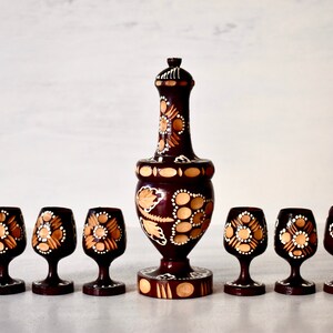 Vintage Wooden Pitcher Set Home Decor Rustic Decor Wooden Cup Set Hand Carved Wood