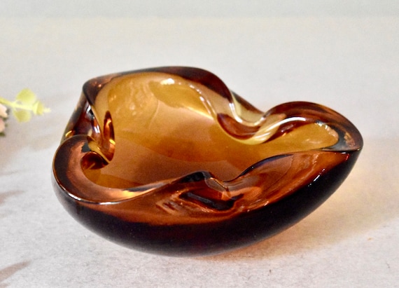 Vintage Amber Glass Murano Ashtray Mandruzzato Design Colorful