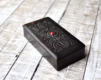 Vintage Leather Jewelry Box Hand Made Jewelry Box Home Decor Trinkets Box