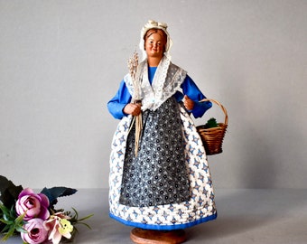 Vintage French Clay Figurine - Provincial Grandma Hand Made Ceramic Figurine Collectable Gift Home Decor