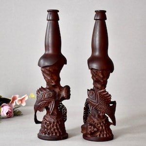 Vintage Set Of Two Wooden Candlestick Holders Vintage Fireplaces Candlestick Holders Home Decor Antique Decor