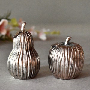 Vintage White Bronze Pear And Apple Salt And Pepper Shakers Art Deco Table Decor