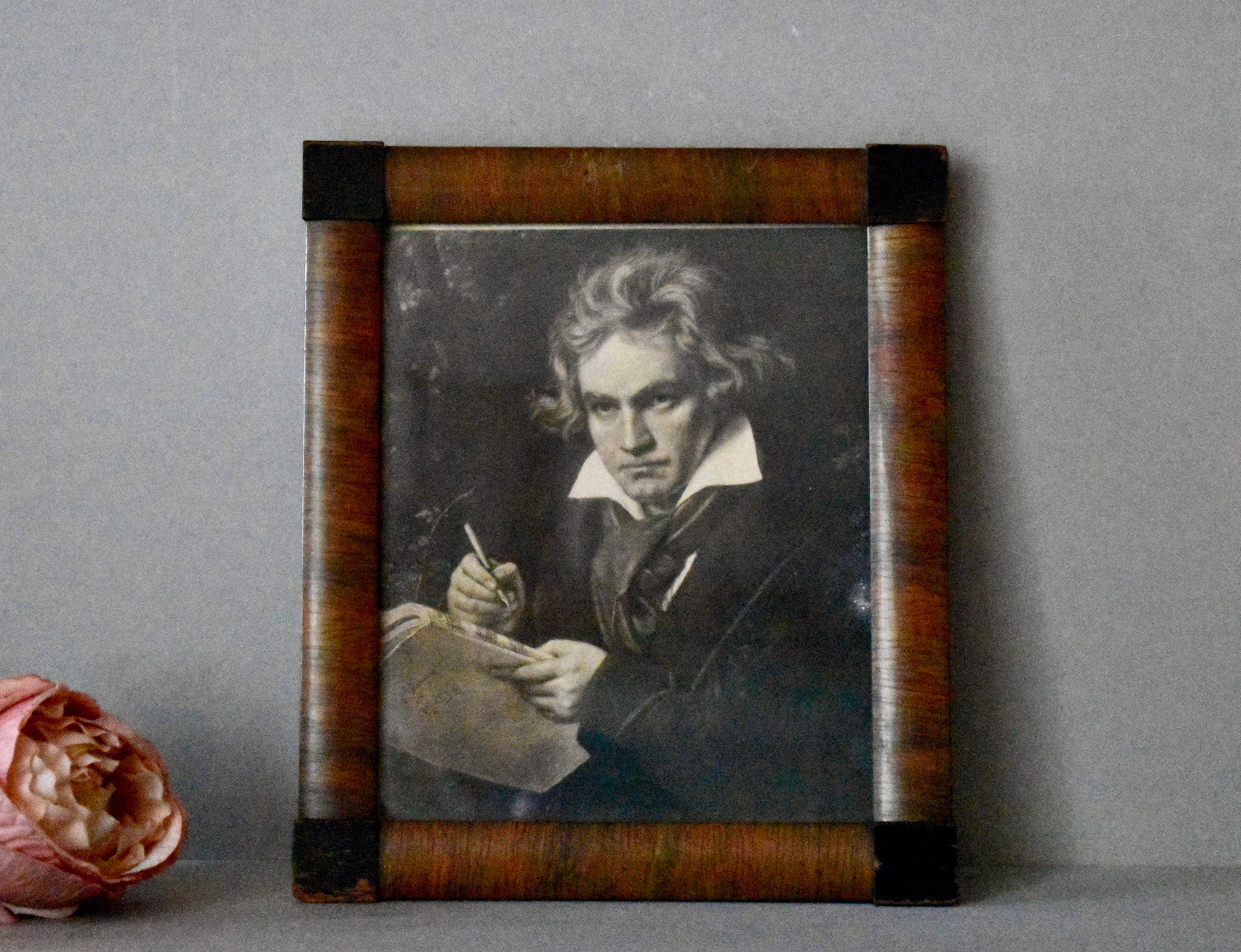 アンティークのベートーヴェン・リトグラフ肖像画 - 額入り