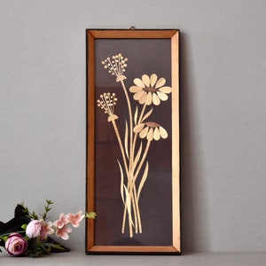 Vintage búlgaro de madeira intarsia flores de madeira feita à mão decoração de parede decoração de casa vintage moldura de madeira