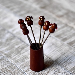 Vintage Wooden Mini Cocktail Forks Monkey’s Appetizer Piks