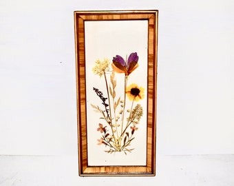 Vintage Panoram mit Getrockneten Blumen im Holzrahmen Handgemacht in DDR Wanddekor