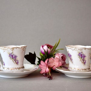 Deux tasses à thé anciennes en porcelaine Fine Boon Tielsch Alt Wasser Allemagne 1920 cadeau ancien décoration d'intérieur