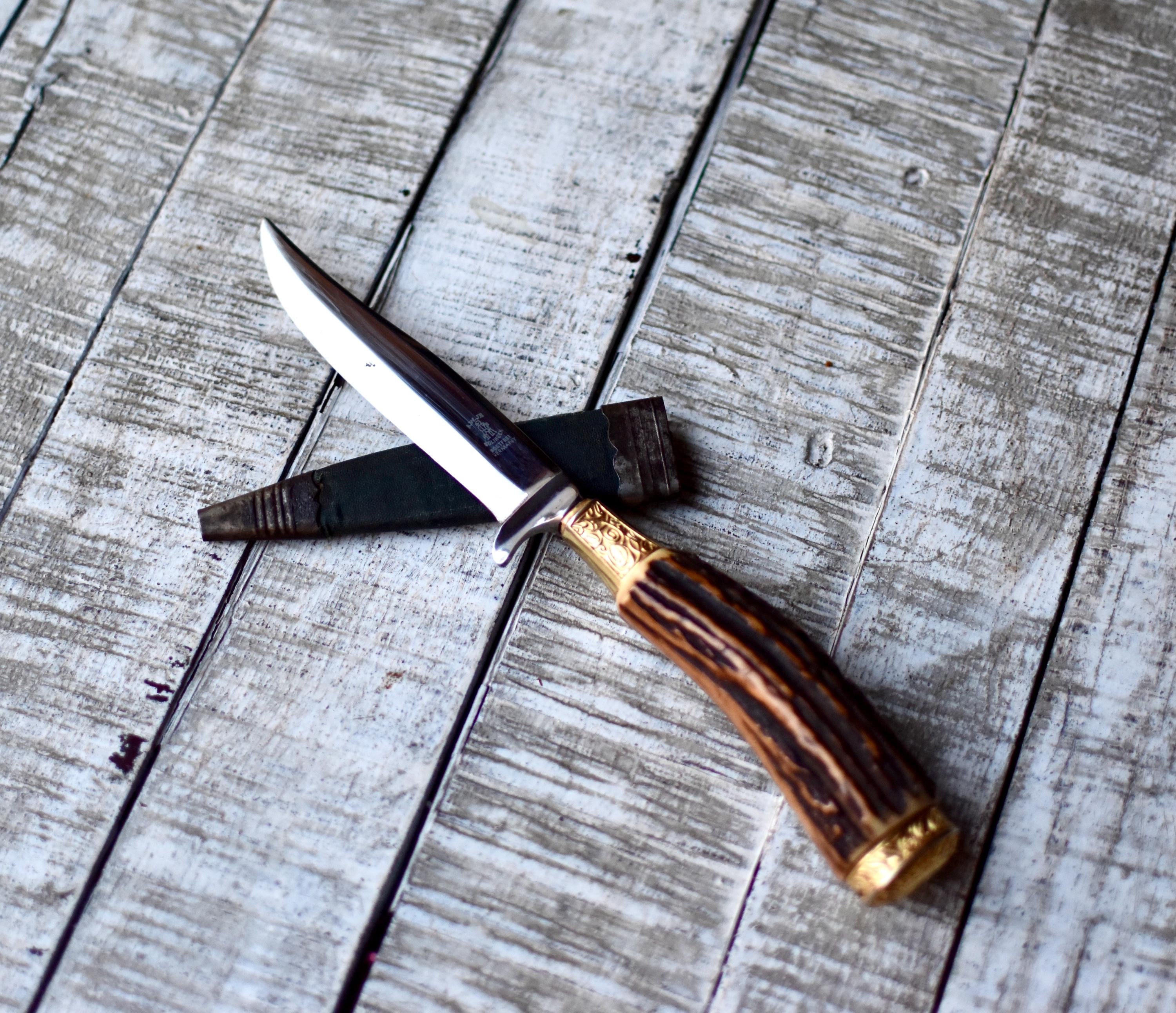 〇 【Hubertus ナイフ 革ケース付 ドイツ製 黒】 中古品 激安1円