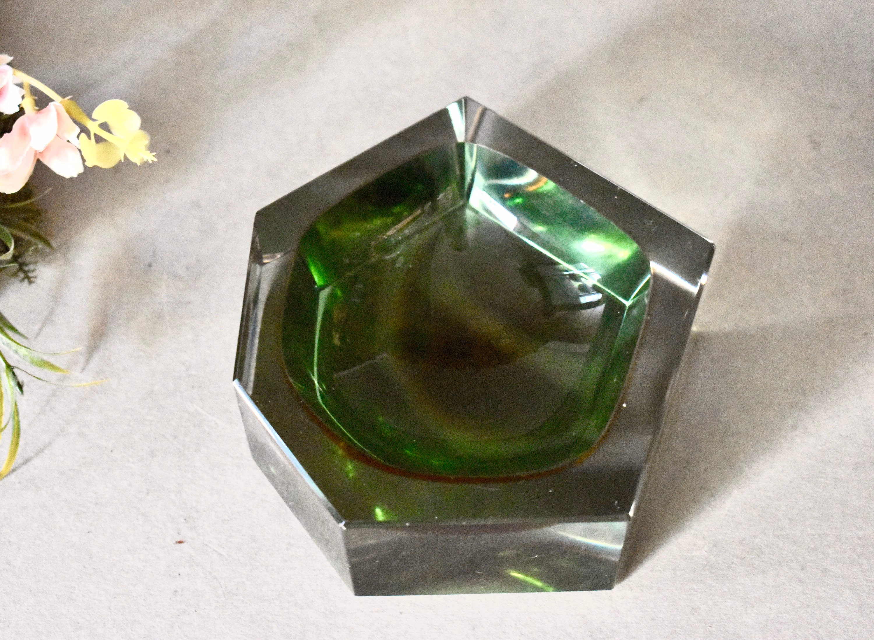 Vintage Murano Sommerso Glass Ashtray Flavio Poli Faceted