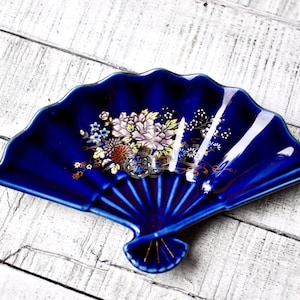 Petite assiette en porcelaine de Kutani vintage - Fan Home Decor Blue Fan Porcelain Plate