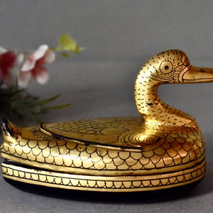 Antique Wooden Box Black Lacquer Duck Hand Painted Gilded Trinkets Box Jewelry Box Chinese Gilded Duck