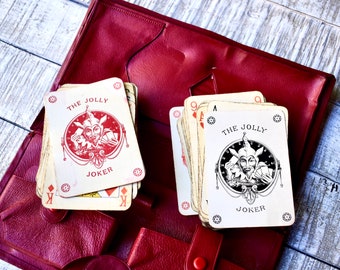 Juego de cartas vintage, cartas de bridge, estuche de cuero, cartas vintage