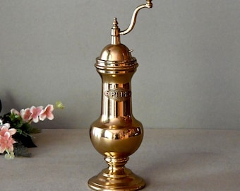 Molinillo de pimienta de latón vintage, decoración rústica para el hogar, molinillo de especias.