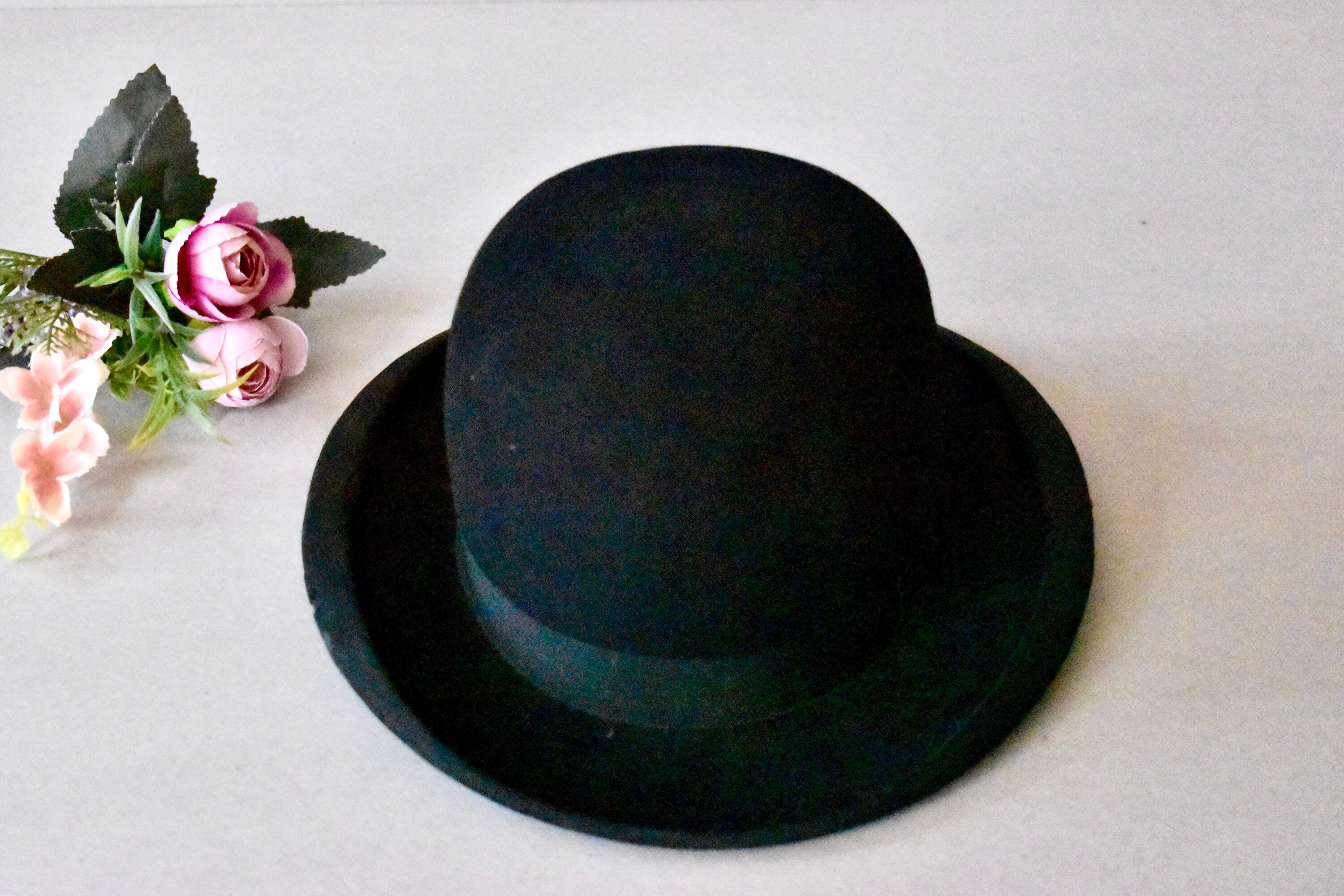 Black Felt Atelier Bowler Hat with Unique Gold Metal Floral Design Just about to leave the Atelier for the day and quickly  main image 3