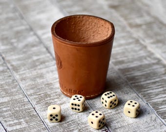 Vintage Barbut Game Set Dice and Real Leather Cup Collectable  Game Set