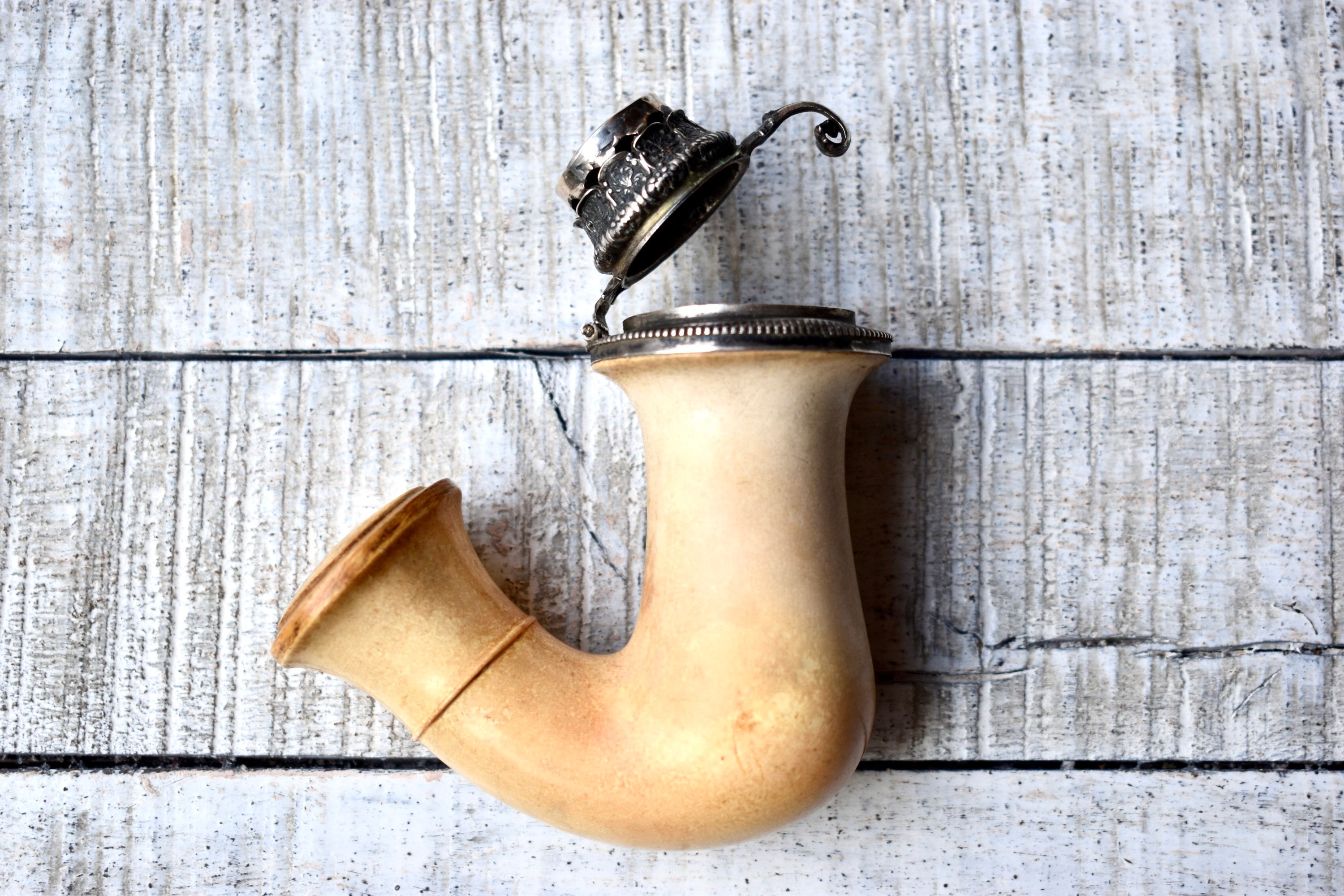 Bol à Pipe Ancien En Céramique – Beurrier Vintage Bois Et Grès Asymétrique