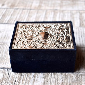 Vintage Schmuckschatulle Blau Samt Box Versilbert Schmuckschatulle