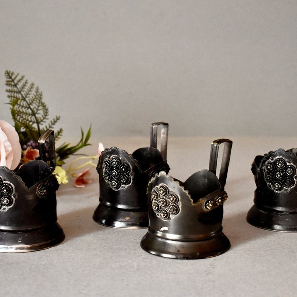 Ensemble de porte-verres soviétiques, Stakan russe avec podstakannik, service à thé de l'URSS - France