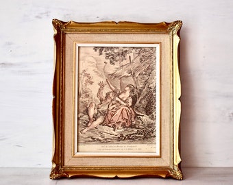 French Antique Print Wooden Frame Gilded Lithography Antique Decor Wall Decor Baroque Decor Home Decor