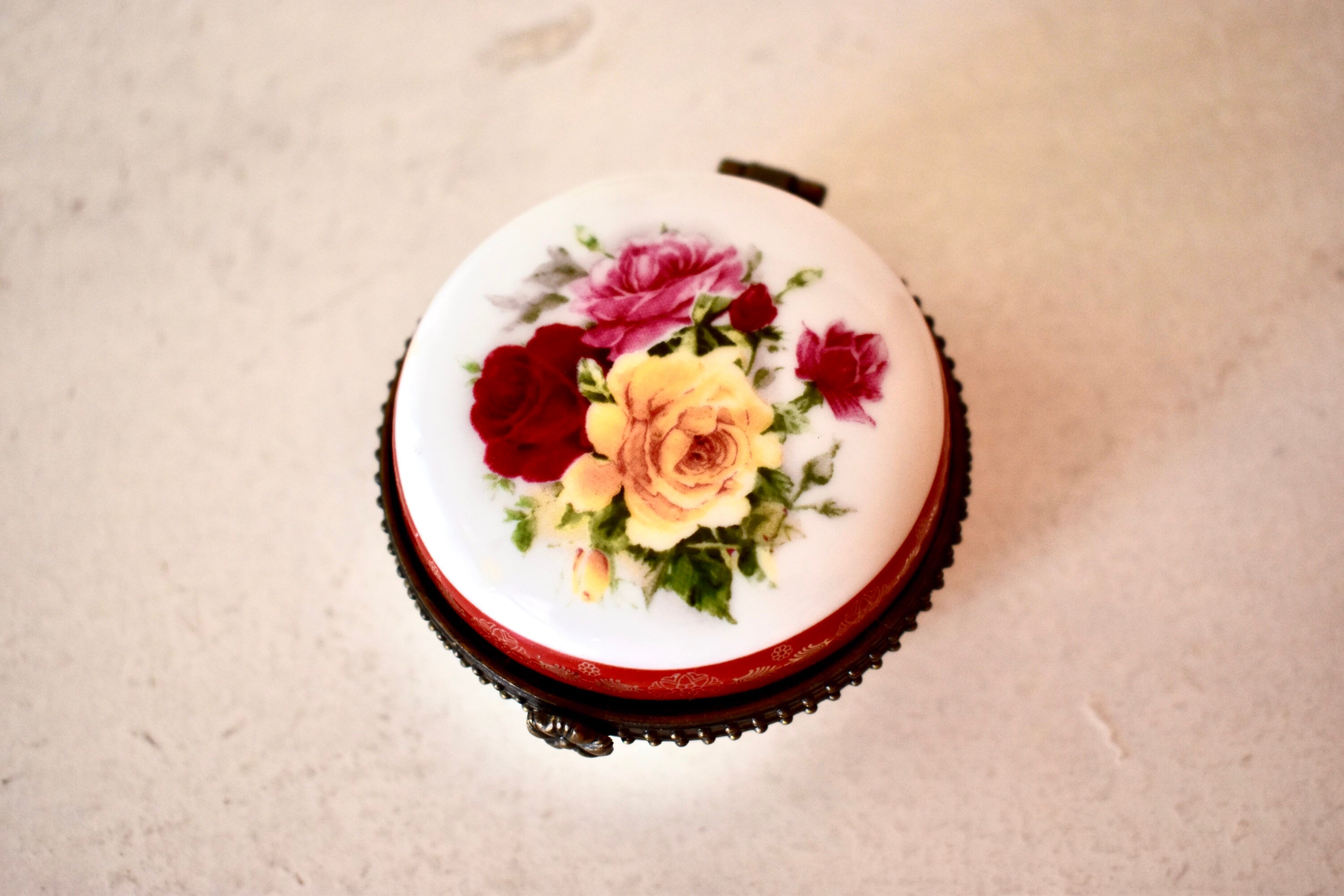 Vintage Small Porcelain Jewelry Box Porcelain Hand Painted