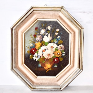 Vintage France Painting - Flowers Wall Decor  Oil  Painting  Antique Wall Decor Art Deco Wooden Frame Home Decor