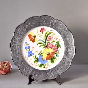 Vintage Porcelain Plate Wall Decor Zinc Frame Hand Painted Plate Home Decor