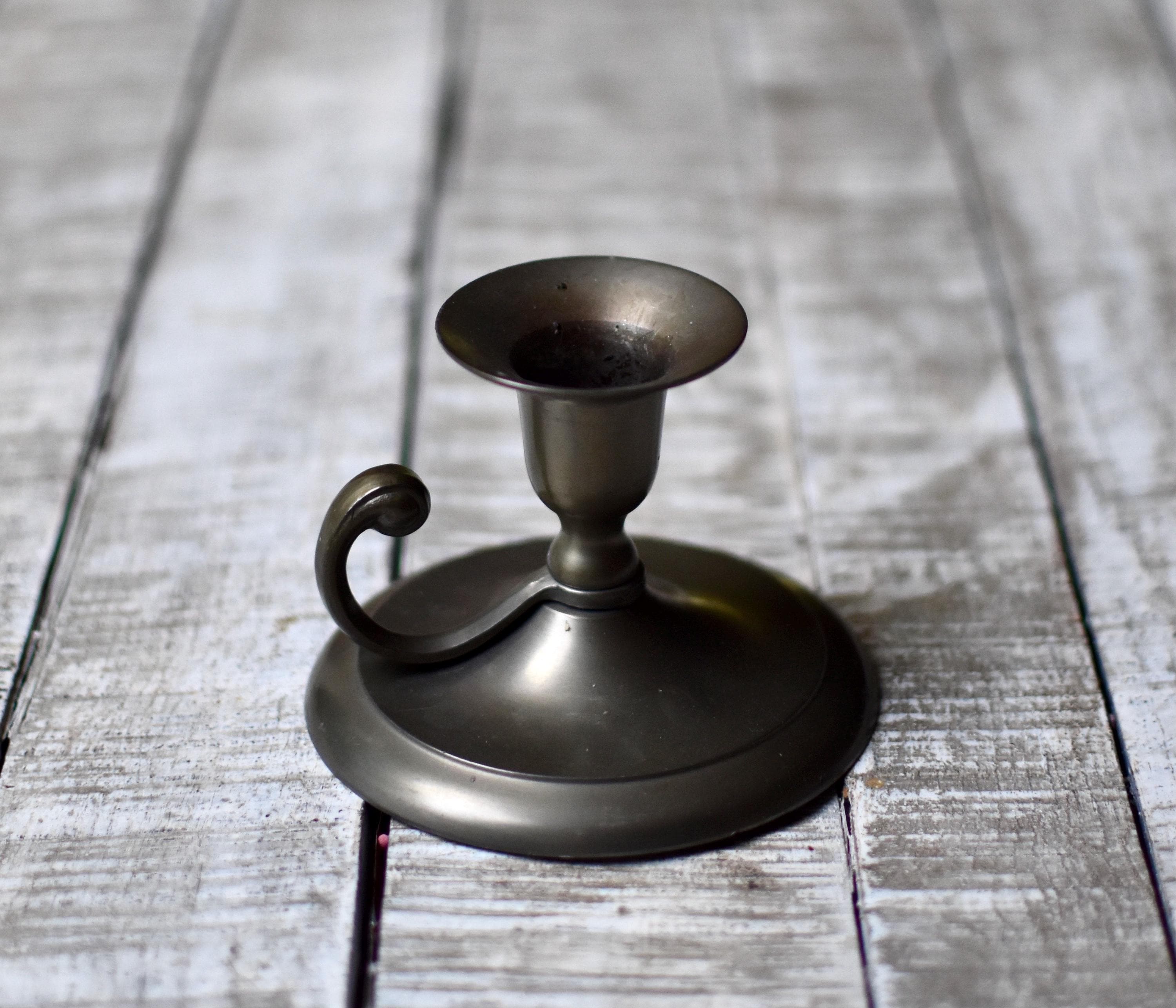 Petit Bougeoir à Main En étain - Charme Vintage, Hauteur 12 Cm