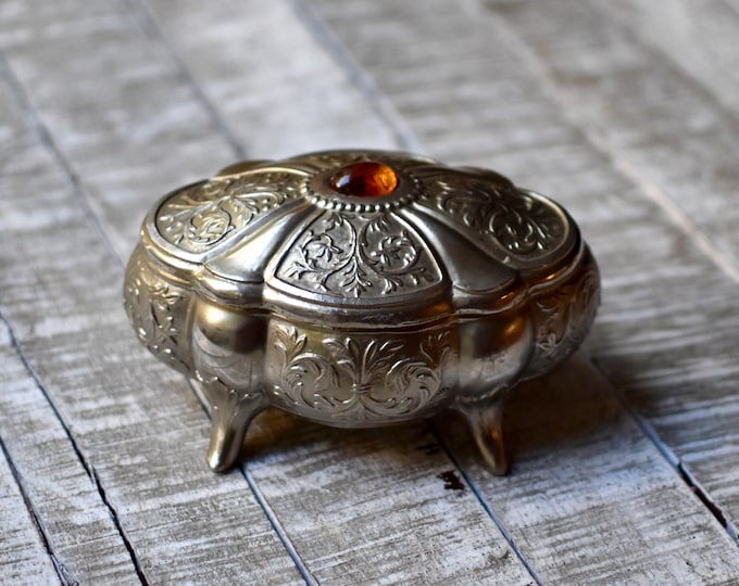 Vintage Metal Jewelry Box Silver Plated Vintage Gift Art Nuovo  Jewelry Storage Box