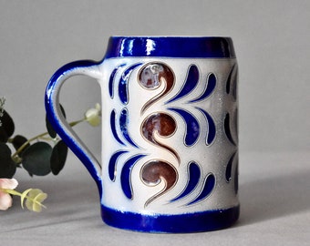 Vintage Germany Ceramic Beer Mug Cobalt Blue Ceramic Pottery Beer Stein Home Decor Rustic Decor