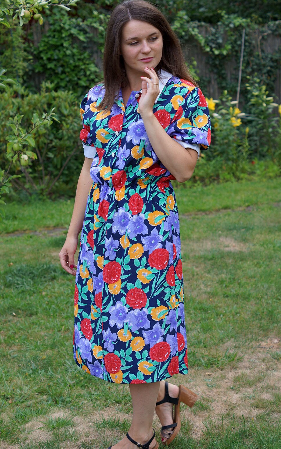 Vintage Midi Dress. Floral Dress. Short Sleeves. Button up | Etsy