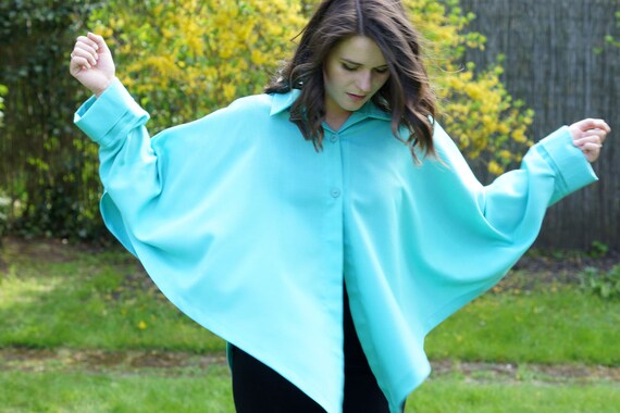 Vintage loose jacket, mint cape, vintage cape, loo