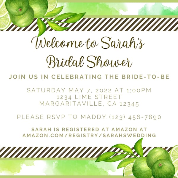 Custom Lime Themed Bridal Shower Invitation