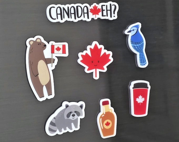 Canadian Fridge Magnet Set | Maple Leaf, Bear, Raccoon, Blue Jay | Canada Gift | Canada Souvenir Magnet Set